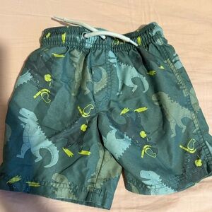 Cat & Jack Kids Swim Trunks - Green with Dinosaur Print